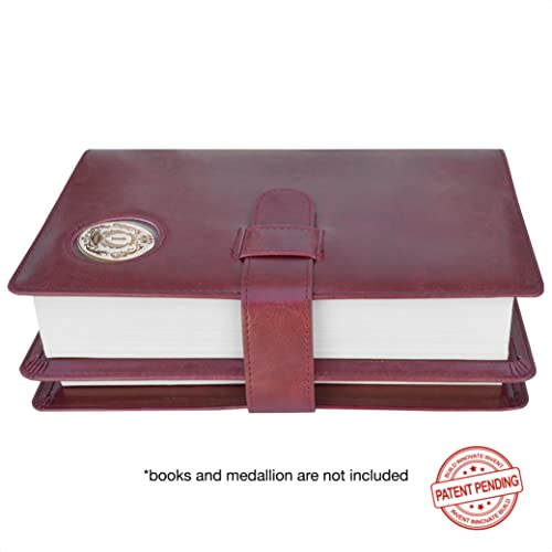 GALILEO® Double AA Big Book Cover & 12 Steps & 12 Traditions | Medallion Holder | AA Gift | Alcoholics Anonymous | PU Leather | AA Book Covers for Hardcover (Plain/Coin Pocket/Burgundy)