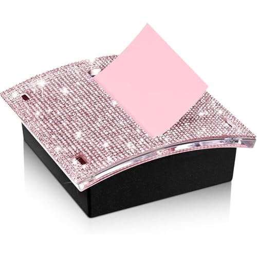 2pcs Rhinestone Self Stick Note Pad Holder 4x4 Desk Memo Dispenser Pink