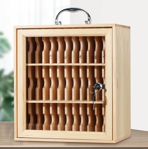 Wooden Slots Cell Phone Storage Box Cell Phone Storage Cabinet with Handle Classroom Pocket Chart with Security Lock Desktop Cell Phone Storage Box for Classroom Office