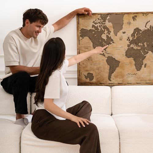 Canvas World Map with Cork Pin Board - English Lettering - Decorative Wall Decoration for All Rooms - Canvas Pictures with World Map Motif (70x50 cm, Pattern 1)