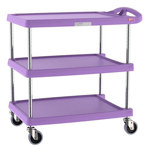 Metro MY2030-34AP myCart Series Premium Plastic Utility Cart with 3 Impact Resistant Polymer Shelves, Purple, 23.4" W x 34.4" L x 35.5" H