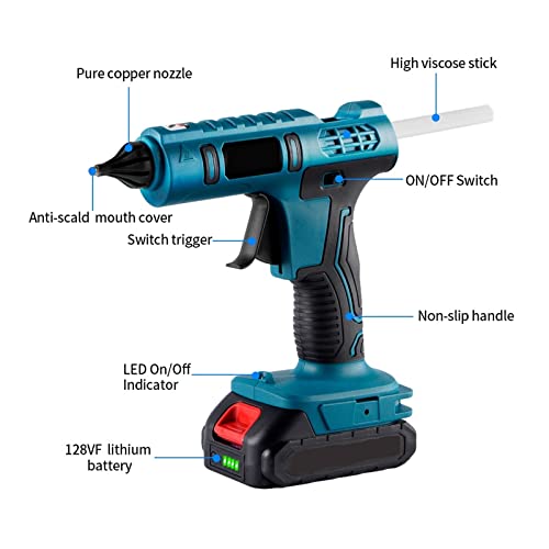 LIBODD Hot Glue Gun Cordless Electric Hot Melt Glue Gun Rechargeable Anti-Scald Copper Nozzle DIY Repair Toolwith Glue Sticks for Battery for DIY Arts, Crafts and Quick Repairs(3)
