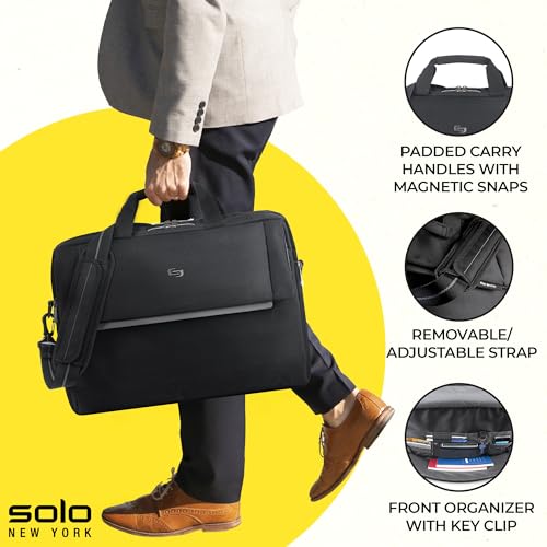 Solo New York Briefcase - Laptop Carrying Bag for Women & Men, Brief for Travel & Work, Divided File Compartment, Adjustable Shoulder Strap, Fits 17.3" Computer - Chrysler, Black