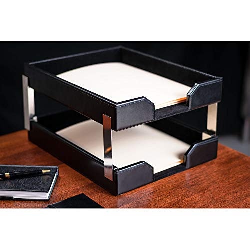 Dacasso Black Bonded Leather Double Letter Trays