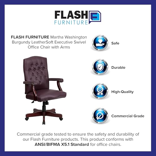 Flash Furniture LeatherSoft Swivel Office Chair with Arms, Burgundy