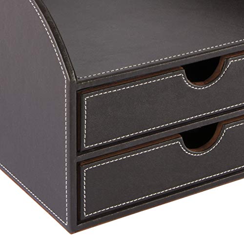 OSCO Faux Leather 2 Tier Sorter with Letter Tray - Brown