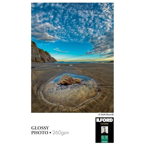 ILFORD Galerie 8.5x11” (250 Sheets) Glossy Photo with high-Gloss Smooth Surface, Instant Dry Archival Photo Inkjet Paper 10mil / 260gsm for Dye and Pigment Ink Printers, Made in Germany