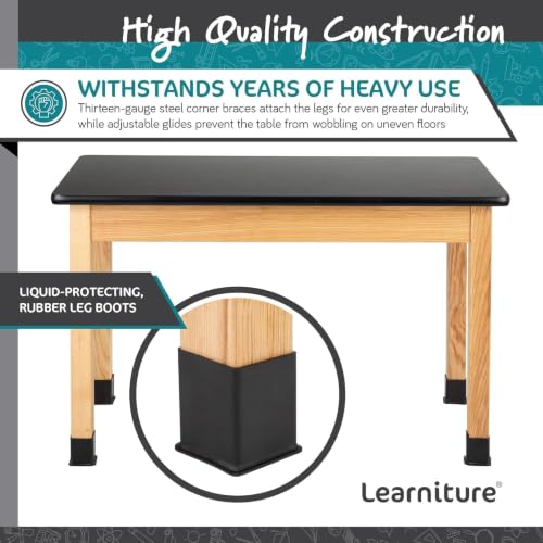 Learniture by Diversified Woodcrafts Science Lab Table, Chemical-Resistant Laboratory Table with Black High-Pressure Laminate Top,Solid Oak Legs, STEM Classroom, Science Lab & Workshop Furniture
