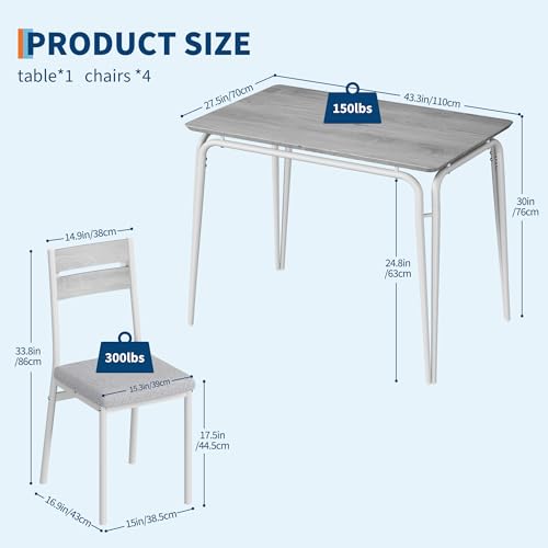 GarveeHome Dining Table for 2, Small Table and Chairs Set of 2, Square Dinette Set for 2, 3 Piece Kitchen & Dining Room Sets for Small Space (White, Table with 4 Upholstered Chairs)