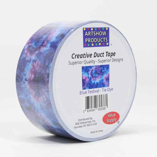 Value Supply Art Show Products Designer Duct Tape - 1 5/8 Inch x 10 Yards - Choose Your Pattern and Quantity (Blue Festival Tie Dye, 24)