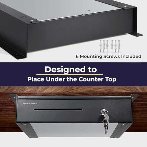 Volcora Manual Push Open Cash Register Drawer with Under Counter Mounting Metal Bracket - 16" Black Front Touch Panel Cash Drawer for POS, Partial Removable 5 Bill 8 Coin Tray, Key-Lock