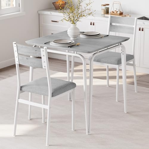 Small Dining Table Set for 2, 3 Piece Kitchen Table and Chairs Set, Square Dinette Set with Cushioned Chairs, Compact Breakfast Nook Table for Small Spaces, Apartment Dining Room Furniture, White