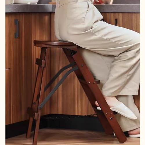 Stepstools Stable Multifunctional Step Stool Dual-Purpose Household Ladder and Stool Three-Step Climbing Folding Ladder Shop Office Tools Step Stool (Color : BrownA, Size : 35.5 * 57 * 64cm)