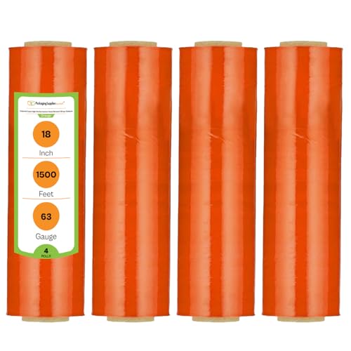 PSBM Dark Orange Plastic Stretch Film/Wrap 18 Inch x 1500 Ft 63 GA 4 Rolls