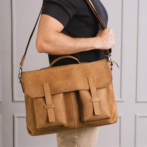 VELEZ Brown Leather Messenger Bag for Men and Women | Handmade Vintage Briefcase for 17 inch Laptop | Crossbody Work Bags