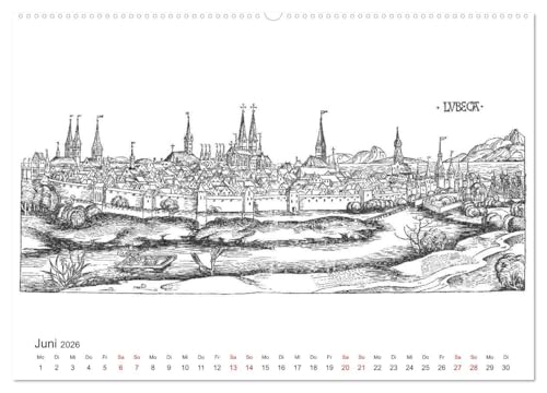 Schedelsche Weltchronik Deutsche Städte 1493 (High-Quality Premium Wall Calendar 2026 DIN A2 Landscape), Art Print in High Gloss: Germany in the Outgoing Middle Ages