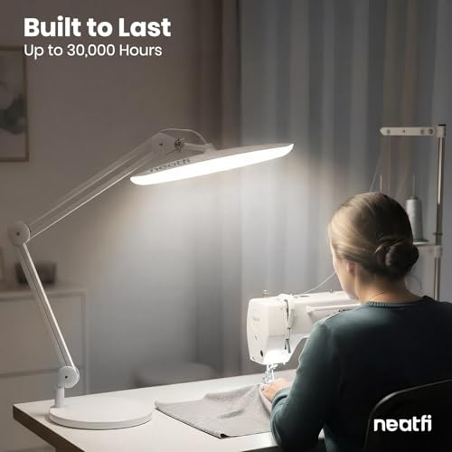 Neatfi LED Desk Lamp with Base, 2200 Lumens, 24W, 20-Inch Wide Head (White)