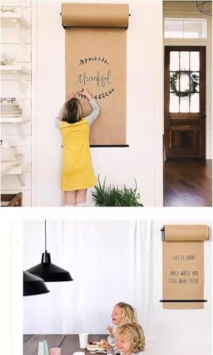 CVGfko Kraft Paper Roll Display Wall Mount Kraft Brown Paper Roll Holder, with Cutting Bar, for Home School Offic for Office Coffee Shop.Black-37CM