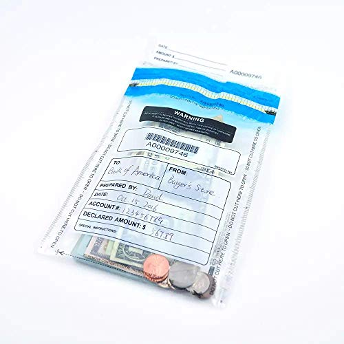 6x9 inch Deposit Bags Cash Handling Bank Deposit Bags Tamper Evident Cash Register Bags with Barcodes, Tear-Off Receipt 500 Pack