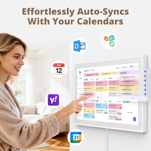 Digital Wall Calendar 21.5 Inch – Interactive Touch Screen Electronic Calendar & Smart Family Hub with Cross-Device Sync, Schedules Reminders, Chore Chart, Rewards & Photo Display