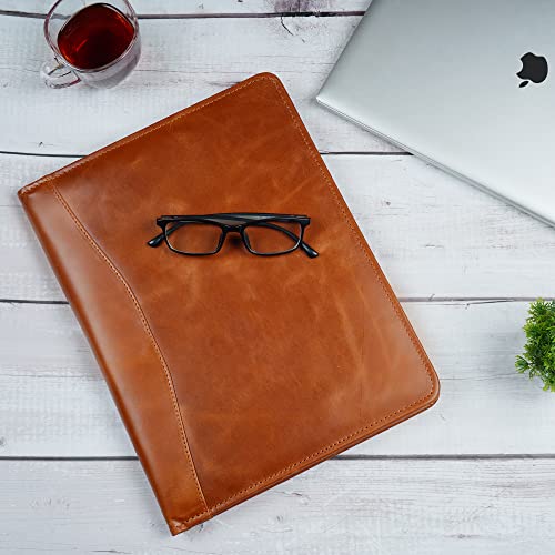 CestAntiQ Leather A4 Portfolio Folder with Clipboard Sleeve - Cognac Brown