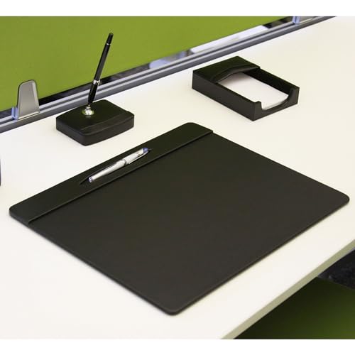 Dacasso 17” x 14” Classic Black Leather Conference Pad w/Pen Well - Luxury Leather Desk Blotter for Writing - Padded Executive Table Surface Protector