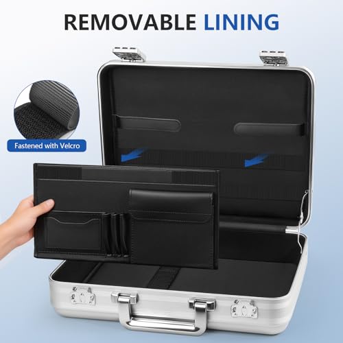 urecimy Small Aluminum Briefcase 14.5X10.6X4.5 Inch Metal Toolbox Cash Case 14 Inch Notebook Briefcase Slim for Men Silver Attache Case