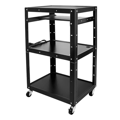 Mobile AV Cart, Commercial Furniture Mobile Utility AV Cart with Multifunctional Top Layer & Cable Hole Design, Mobile Media Carts Computer Workstation for Office Classroom Warehouse