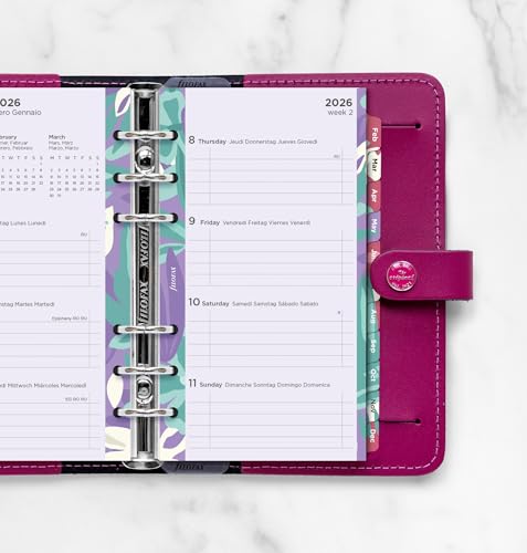 Filofax Personal Illustrated Floral Week on 2 Pages 5language 2026 diary Pack 26-6341