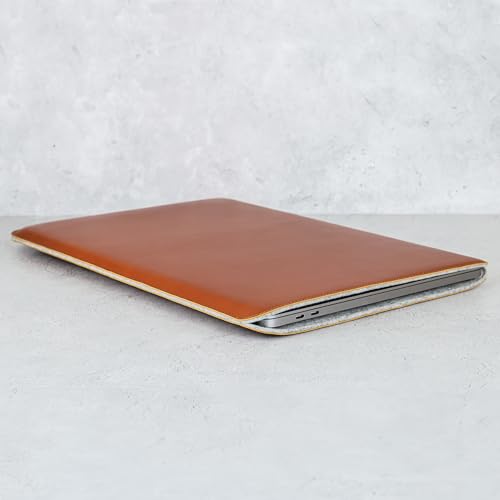 Casemade Real Leather Laptop Sleeve for MacBook Pro & Air Fits 13, 14, 15 & 16 Inch - Genuine Full Grain Leather with Soft Wool Lining (15 inch - MacBook Air M2/M3/M4/M5)