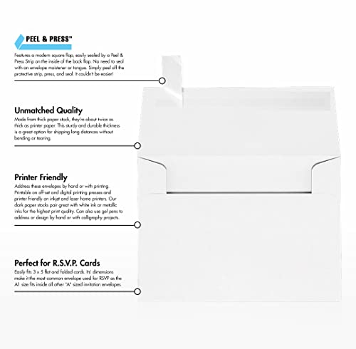 LUXPaper 4Bar A1 Invitation Envelopes | Peel & Press | 3 5/8" x 5 1/8" | White | 80lb. Text | 100% Recycled | 1,000 Qty