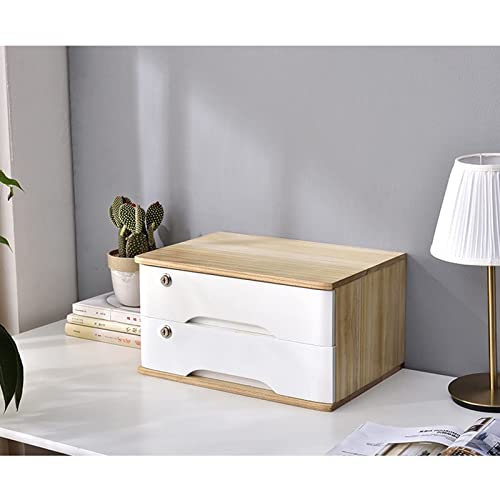 ARGENTFLUX Desktop Storage Box with Drawers-1/2/3/4 Tier with Lock Flat File Cabinet Storage,Wooden File Cabinet(C,2 Drawers)