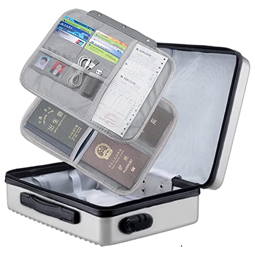 KANDUO Document Bag with Lock, File Storage Case Document Safe Portable Travel Home Organizer Bag for Laptop, Files, Certificates(Silver)