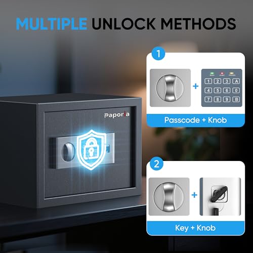 Paporia 0.6 Cubic Feet Safe Box with Digital Keypad Lock & Keys, Home Safe Money Box for Cash, Documents, Medicine & Jewelry, Security Digital Safe in Home, Hotel or Business