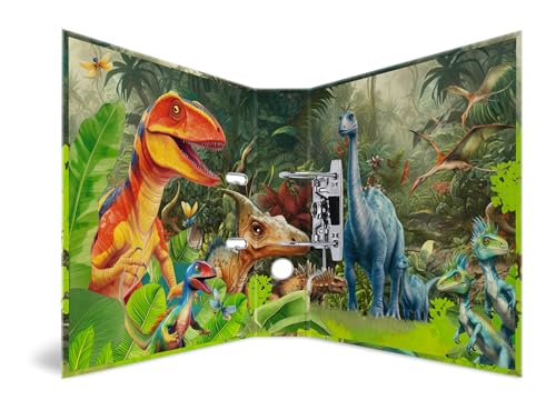Herma 20079 Folder A4 Dino World, Pack of 5, 7 cm Wide, Cardboard Folder with Inner Print for School and Office, Sturdy Children's Ring Binder Made of Cardboard for Boys and Girls