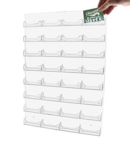 Marketing Holders Wall Business Card Holder with Hanging Hardware for 3.5" x 2" Gift or Appointment Cards Trade Show Convention Real Estate Hotel Retail Stores 32 Slots Clear Acrylic One Piece