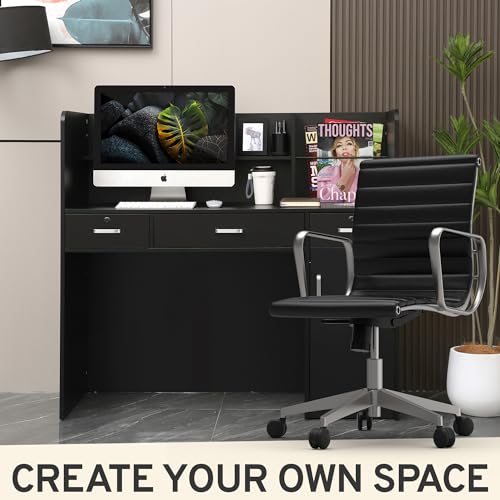 Reception Desk with Counter, Checkout Counter, Cashier, Black 47x44x19in