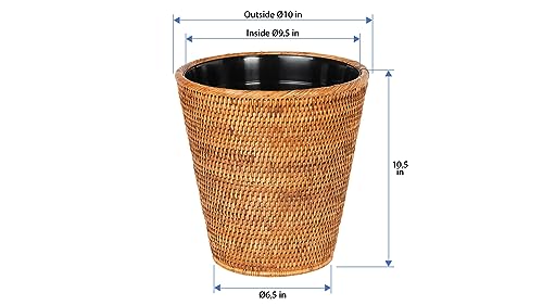 Mekomy KOUBOO La Jolla Rattan Wastebasket with Plastic Insert, Handmade, Trash Can, Small Wastebasket, Bedroom, Bathroom, Vanity, RV, Dorm, Honey Brown