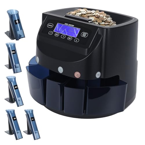 Electric Coin Counter Machine, Automatic Coin Sorter with LCD Display, 500 Coins Capacity, High-Speed Coin Counting for Office and Retail Use Black