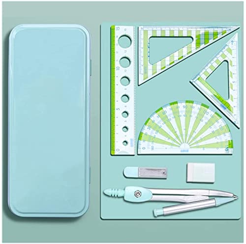 DUHTFCY Compass Set Green/Blue/Pink Multi-Function Compass Ruler Sets Professional Drawing Tools 7 Pieces School/Office Supplies Math Geometry Kit Set Geometry Set (Green)