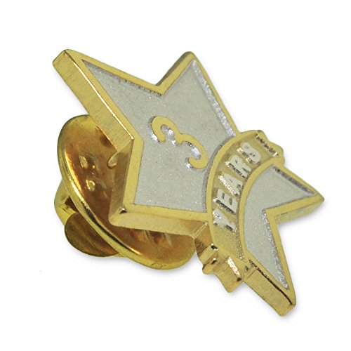 PinMart 3 Year Service Award STAR Lapel Pin - Gold- & Silver-Plated Metal Workplace Reward Pin - 1-30 Years of Service Star Pins for Long Standing Employees or Volunteers - 10 Pack