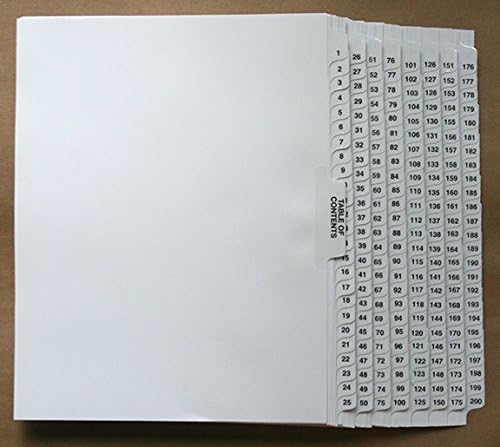 Exhibitindexes® Side Collated Tabs AVE Style Bold Font 1-200 Made in USA