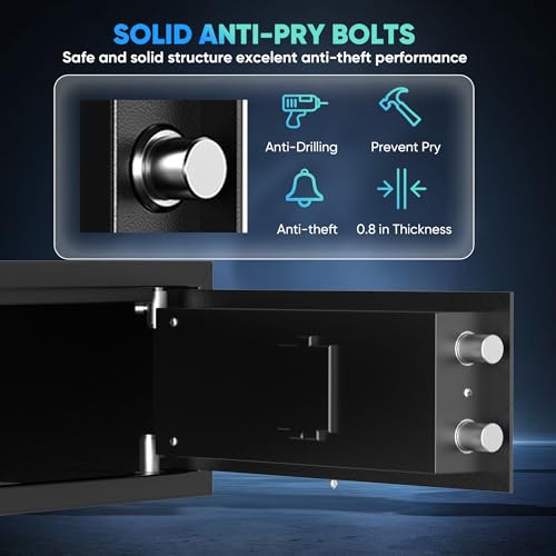 Digital Electronic Money Safe, 0.7 Cubic Feet Safe for Home, Steel Safe Box with Shelf & Keypad & Keys for Documents Valuables, Personal Safe for Office and Hotel, 16.9''W x 14.6”D x 7"H