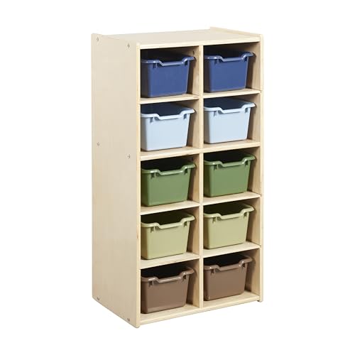 ECR4Kids Streamline 10 Cubby Tray Cabinet and 10 Scoop Front Bins, 5x2, Kids Furniture, Earthtone
