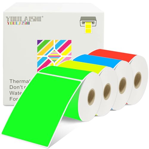 YOULAISHI 1200PCS/4 Roll 3 X 5 Inch Printable Rectangle Color Coding Labels, Adhesive Color Coding Stickers for Bar-Codes, Address, Small Business Labeling, Inventory (Multiple Colors)