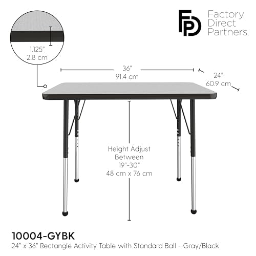 FDP 24" x 36" Rectangle Table with Ball Glide Legs - Gray/Black