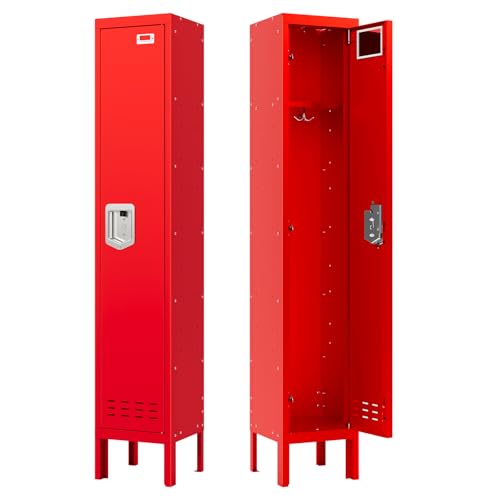 SAPITAL Metal Storage Locker, Lockable Employees Metal Locker with Door, Card Slot, 66" Height Steel Locker for Home, School, Office, Gym (Red)