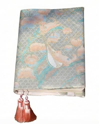 Book Cover A5 A6 Scented Silk Sleeve with Bonus Notebook Song Brocade & Lily of the Valley Bible Case Gold Thread Art(Blank,A6)