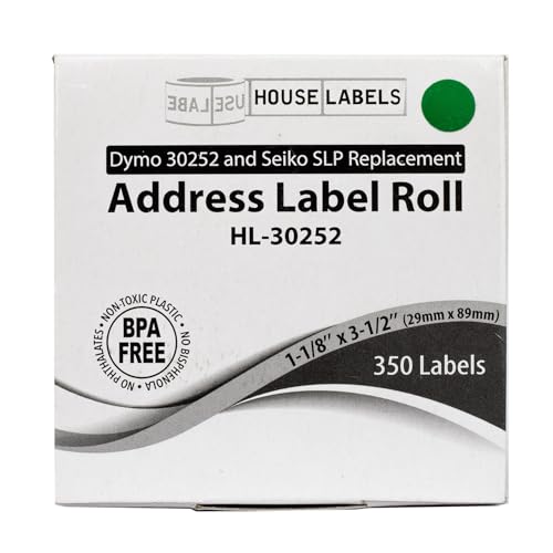 HouseLabels Compatible with Dymo 30252 Labels, Green, 1-1/8" x 3-1/2"