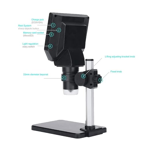 Microscope Accessories Kit G1000 Professional Digital Electron Microscope 4.3 Inch Large Base LCD Display 8MP 1-1000X Magnifier Microscope Slides(Metal)